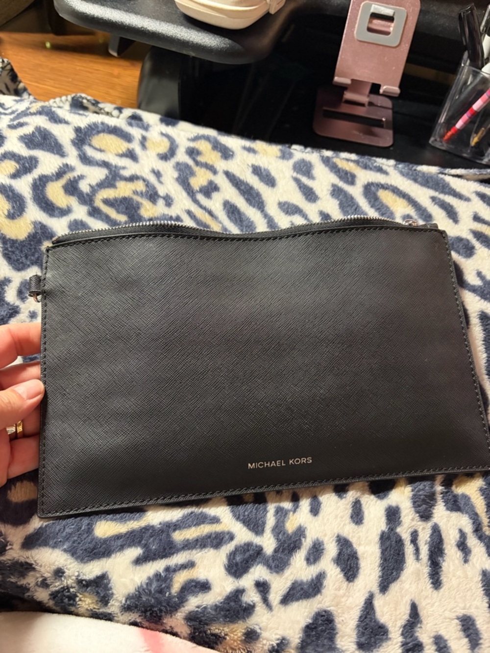 Michael Kors Black Saffiano Zip Pouch Clutch